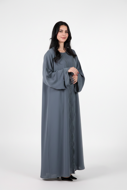 Celestial Veil Slate Whisper Open Abaya