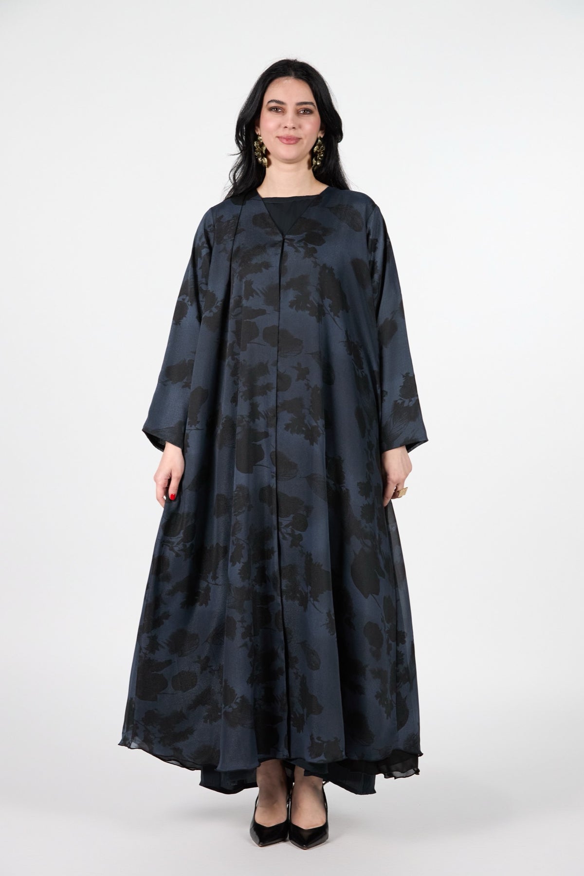 Noir Bloom Midnight Bloom Floral Textured 3-Piece Abaya