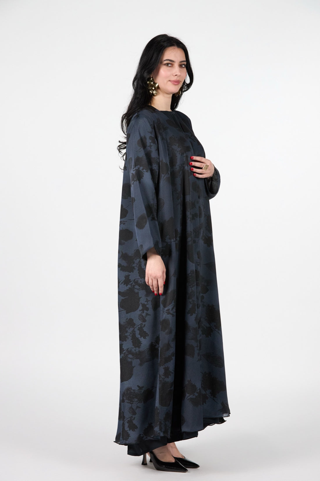 Noir Bloom Midnight Bloom Floral Textured 3-Piece Abaya