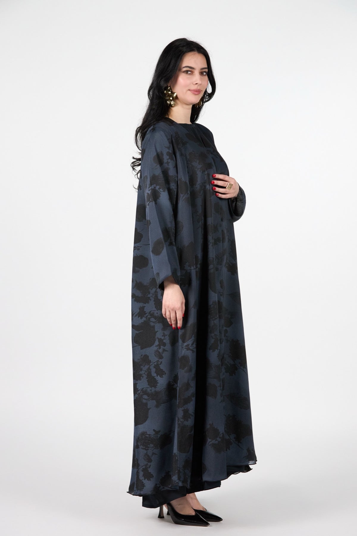 Noir Bloom Midnight Bloom Floral Textured 3-Piece Abaya