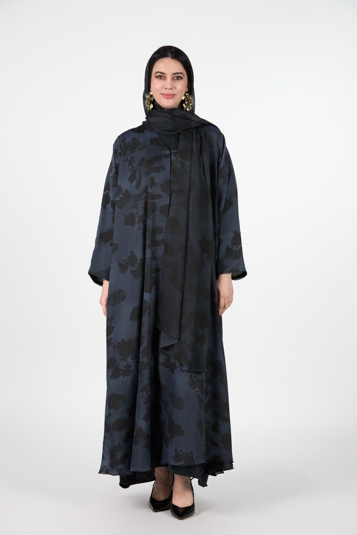 Noir Bloom Midnight Bloom Floral Textured 3-Piece Abaya