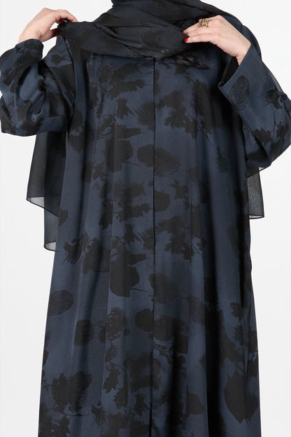 Noir Bloom Midnight Bloom Floral Textured 3-Piece Abaya