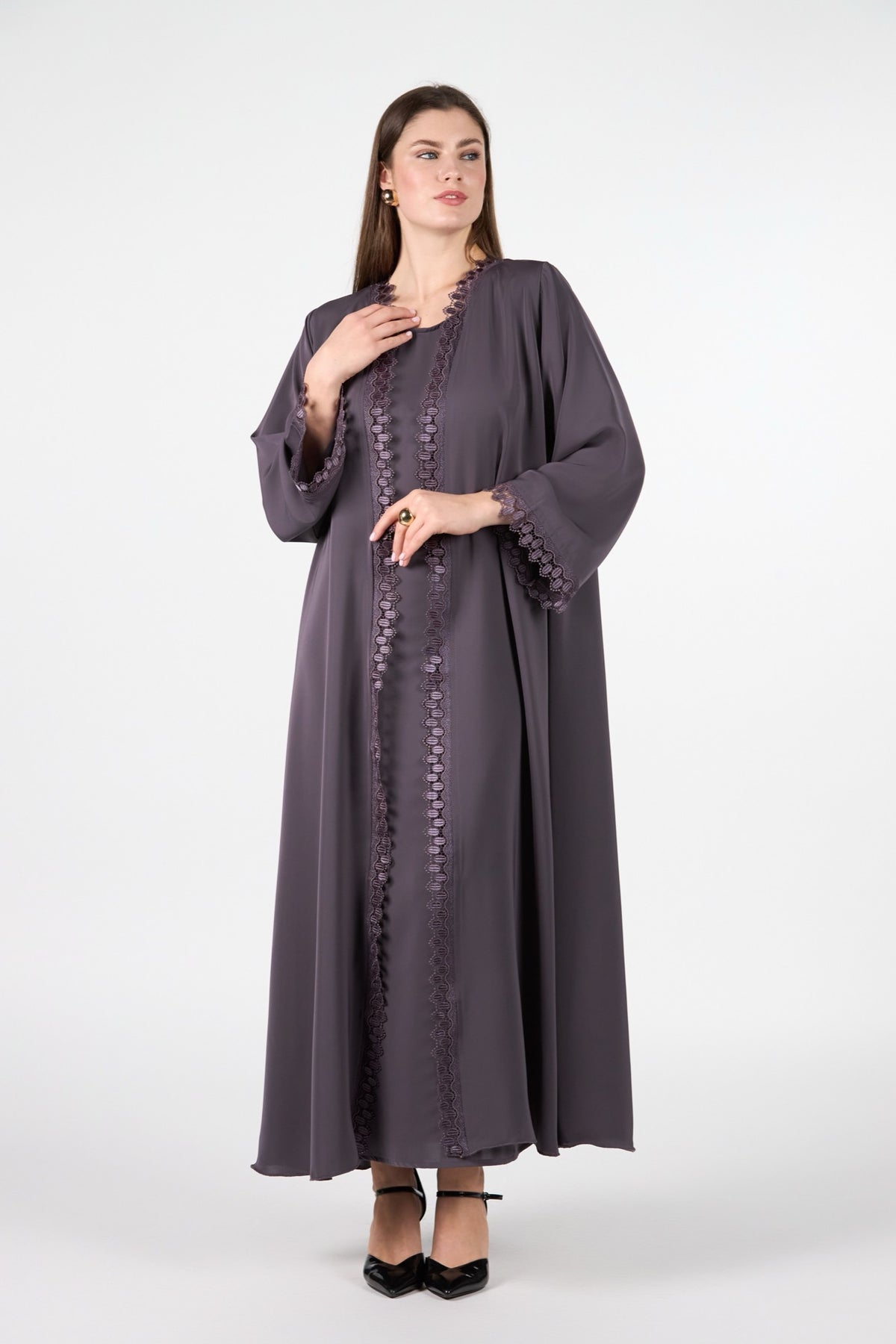 Celestial Veil Mocha Eclipse Open Abaya