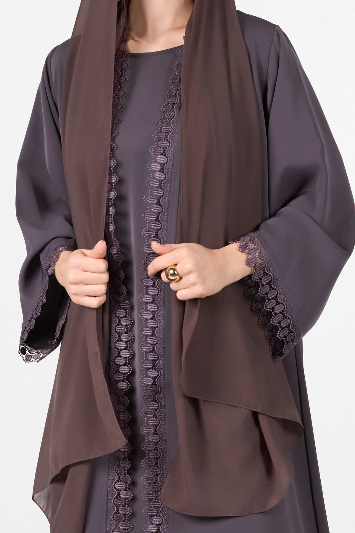 Celestial Veil Mocha Eclipse Open Abaya