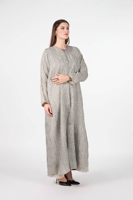 Menatique | Pearl Essence | Silver Sand | Luxury Textured Abaya/3Pieces
