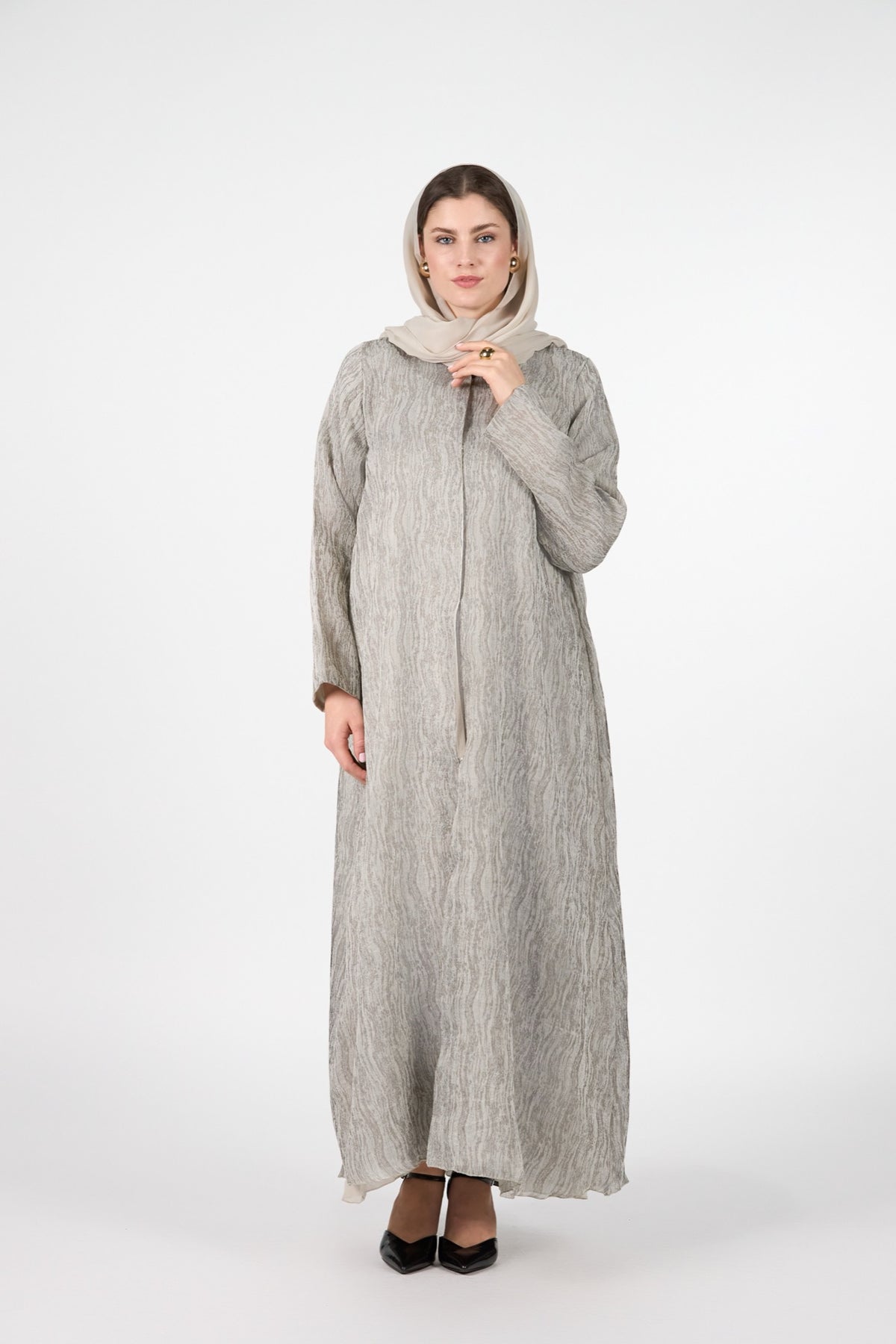 Pearl Essence Silver Sand Textured 3-Piece Abaya