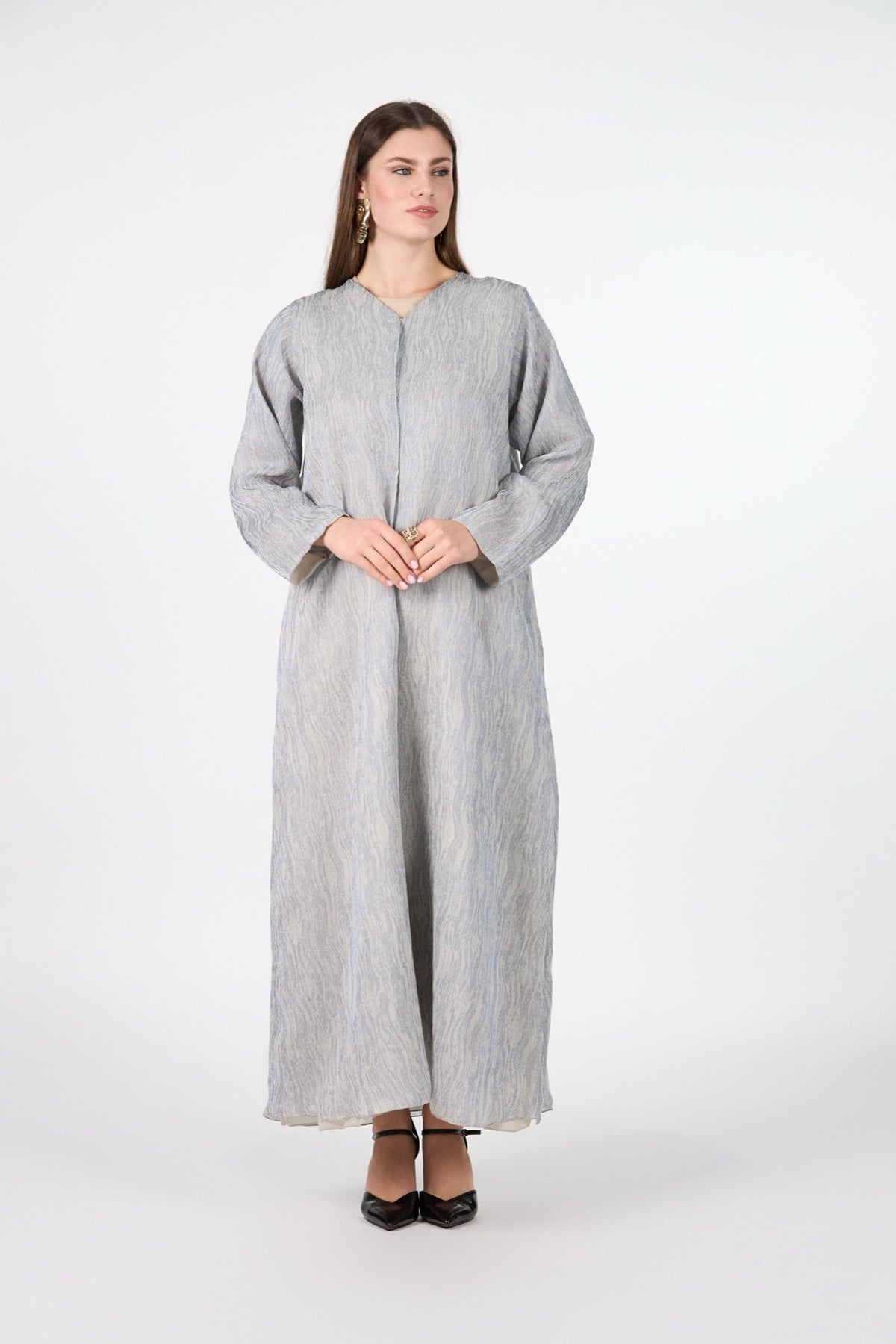 Pearl Essence Frost Veil Textured 3-Piece Abaya