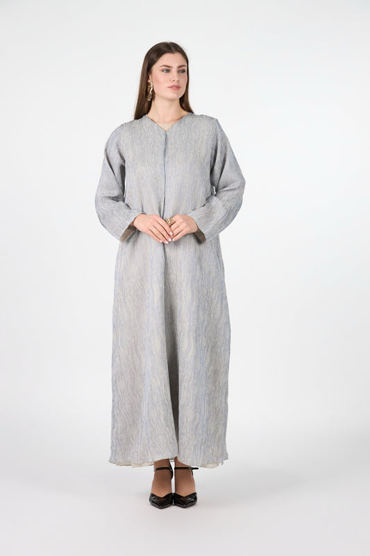 Menatique | Pearl Essence | Frost Veil | Luxury Textured Abaya/3 Pieces