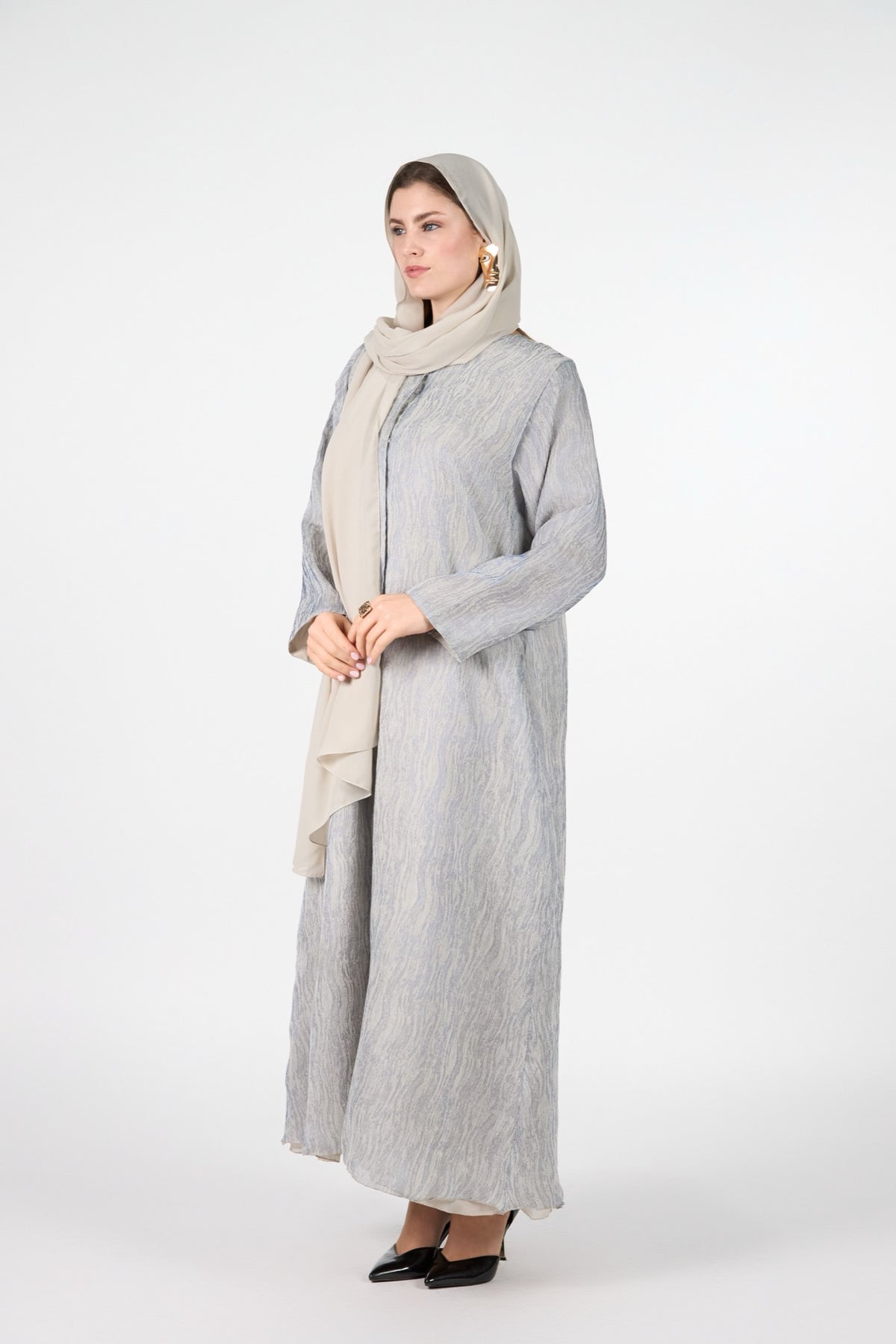 Pearl Essence Frost Veil Textured 3-Piece Abaya