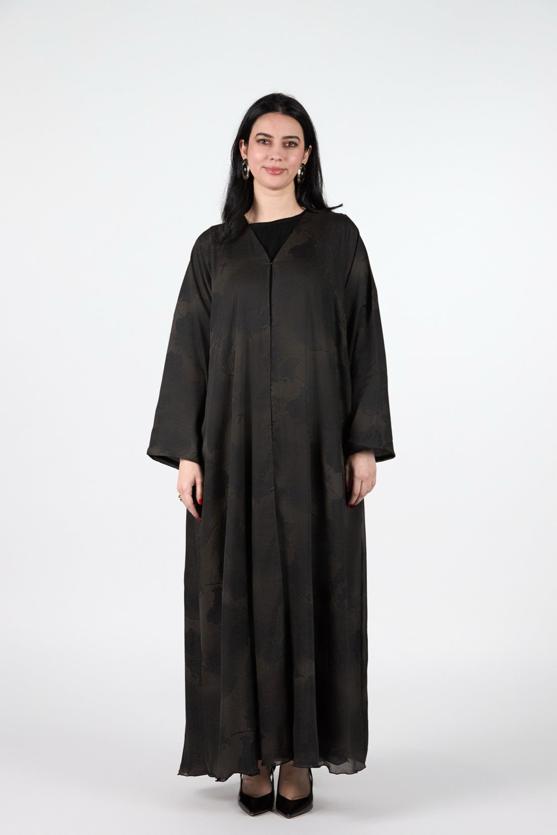 Noir Bloom Midnight Aura Black Textured 3-Piece Open Abaya