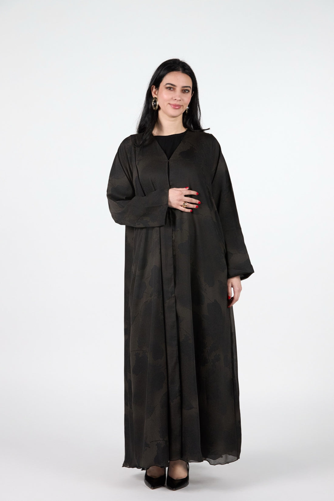 Noir Bloom Midnight Aura Black Textured 3-Piece Open Abaya