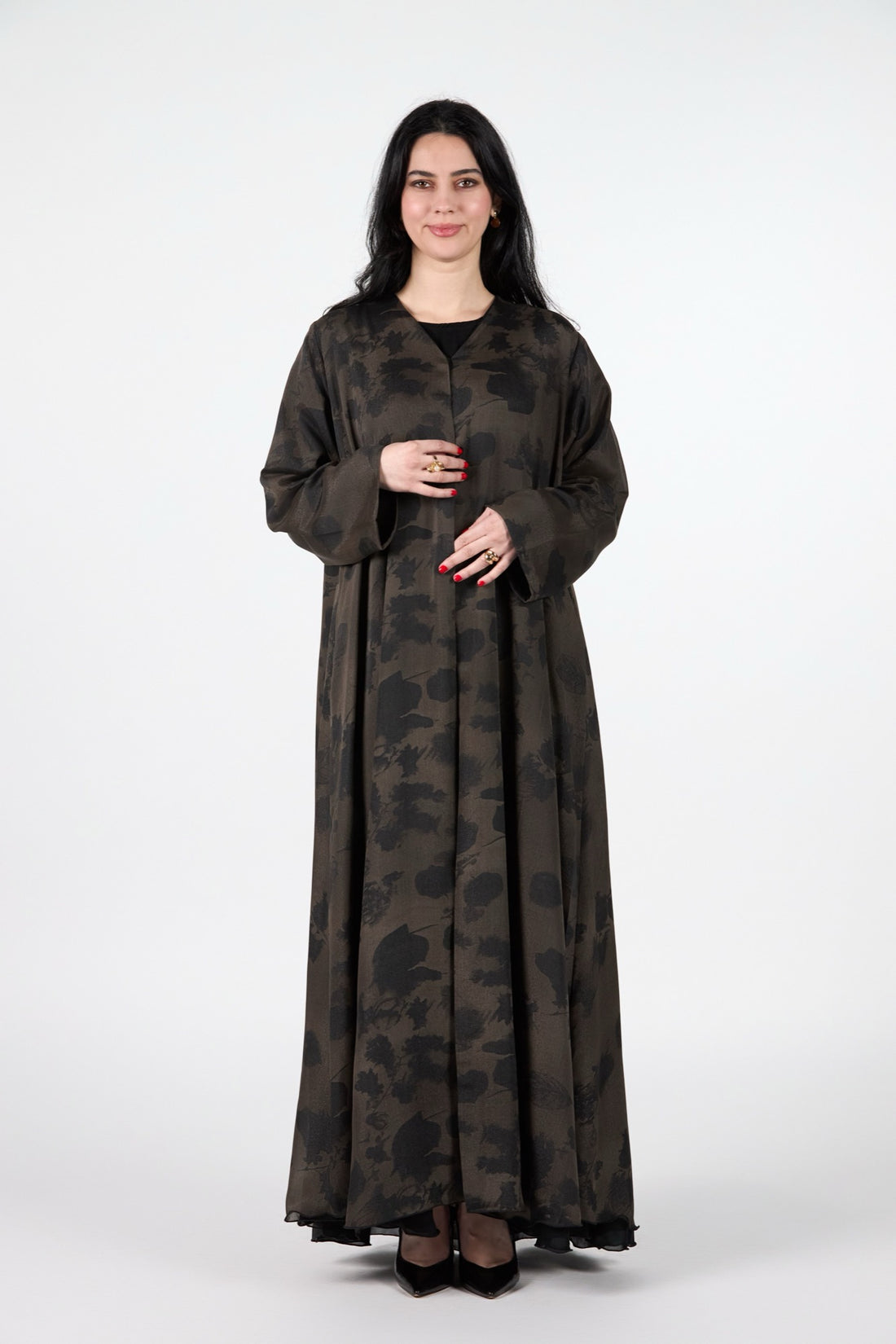 Noir Bloom Umber Eclipse Brown Textured 3-Piece Open Abaya