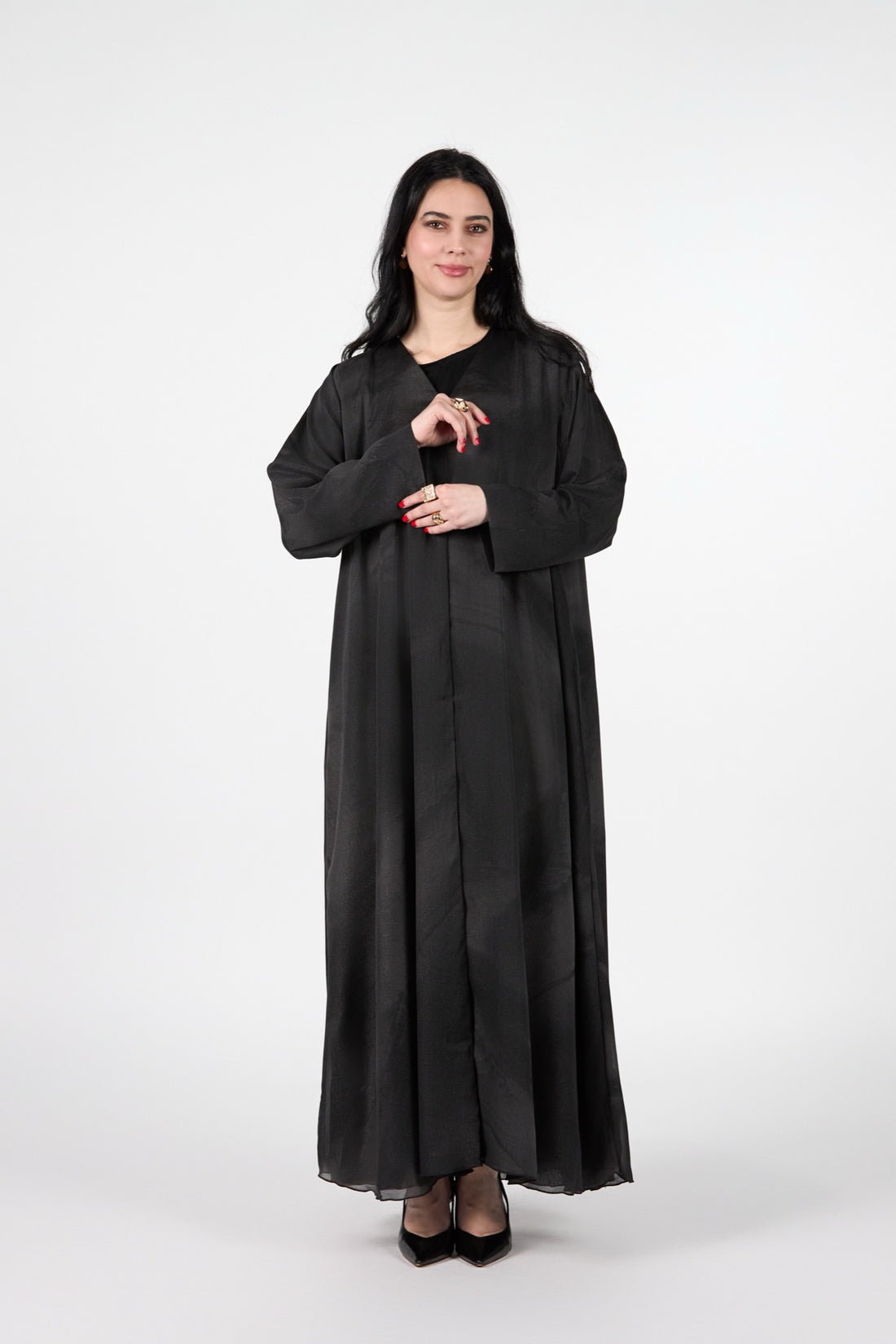 Noir Bloom Obsidian Veil Black 3-Piece Open Abaya