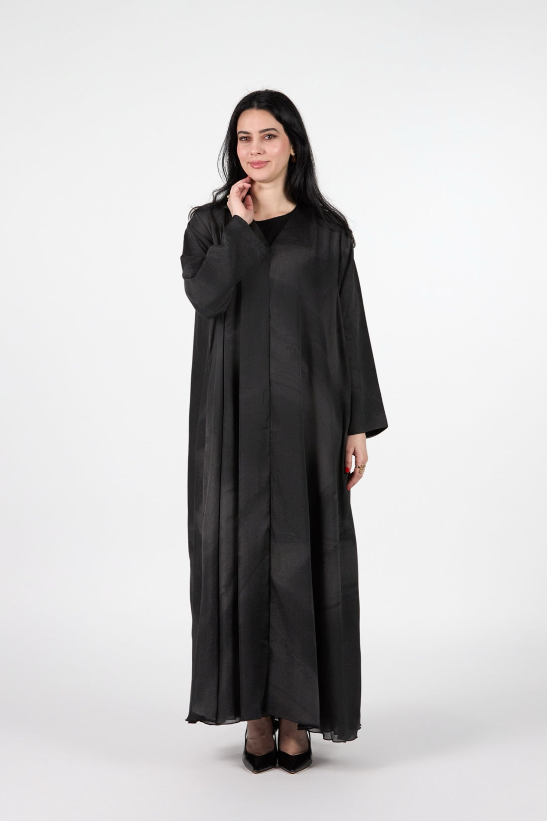 Noir Bloom Obsidian Veil Black 3-Piece Open Abaya