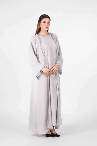 Celestial Veil Silver Whisper Open Abaya