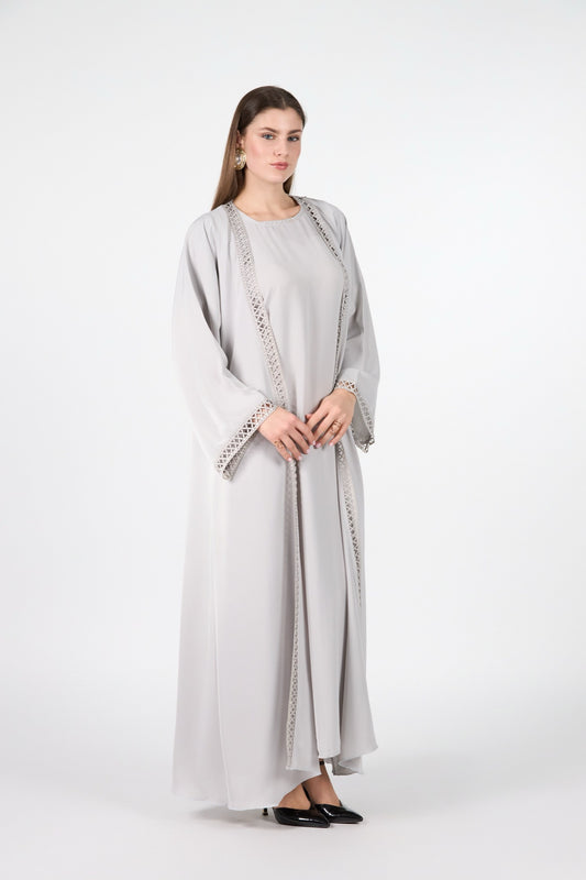 Menatique | Celestial Veil | Silver Whisper | Luxury Open Abaya