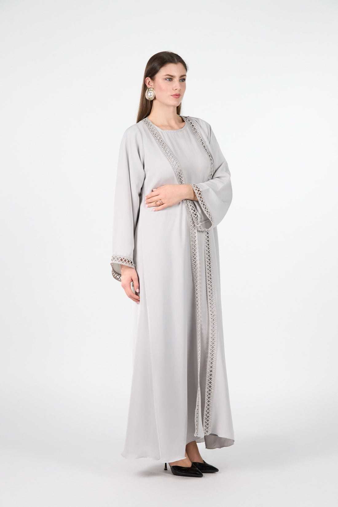 Celestial Veil Silver Whisper Open Abaya