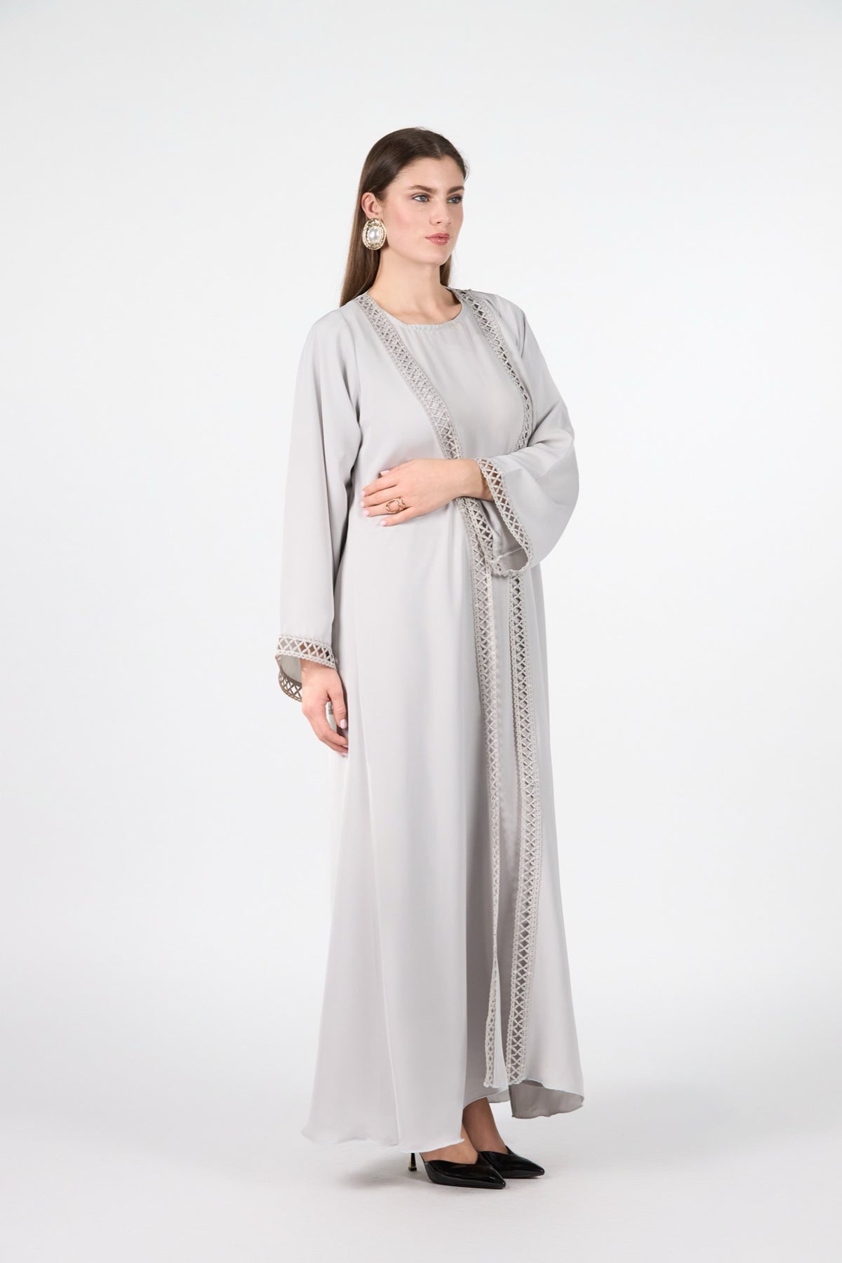 Celestial Veil Silver Whisper Open Abaya