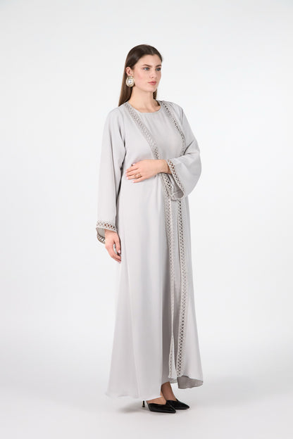Celestial Veil Silver Whisper Open Abaya