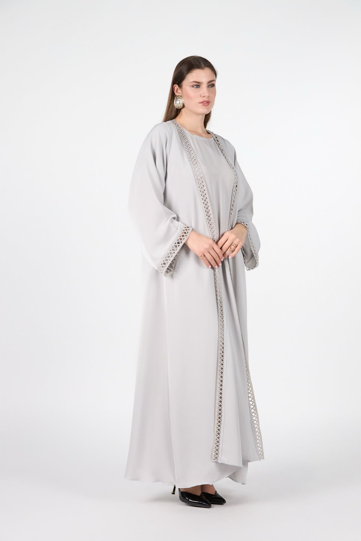 Celestial Veil Silver Whisper Open Abaya