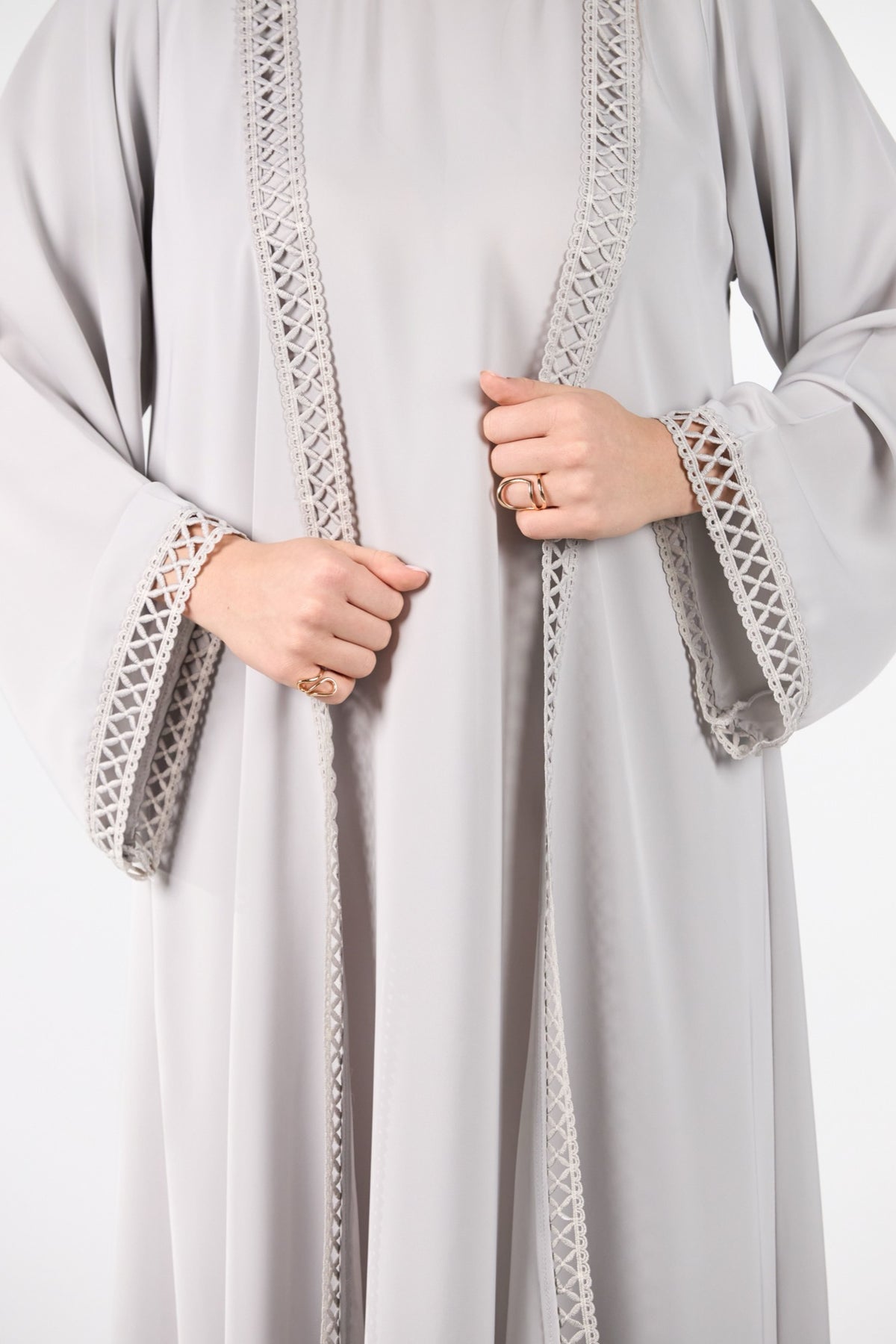 Celestial Veil Silver Whisper Open Abaya