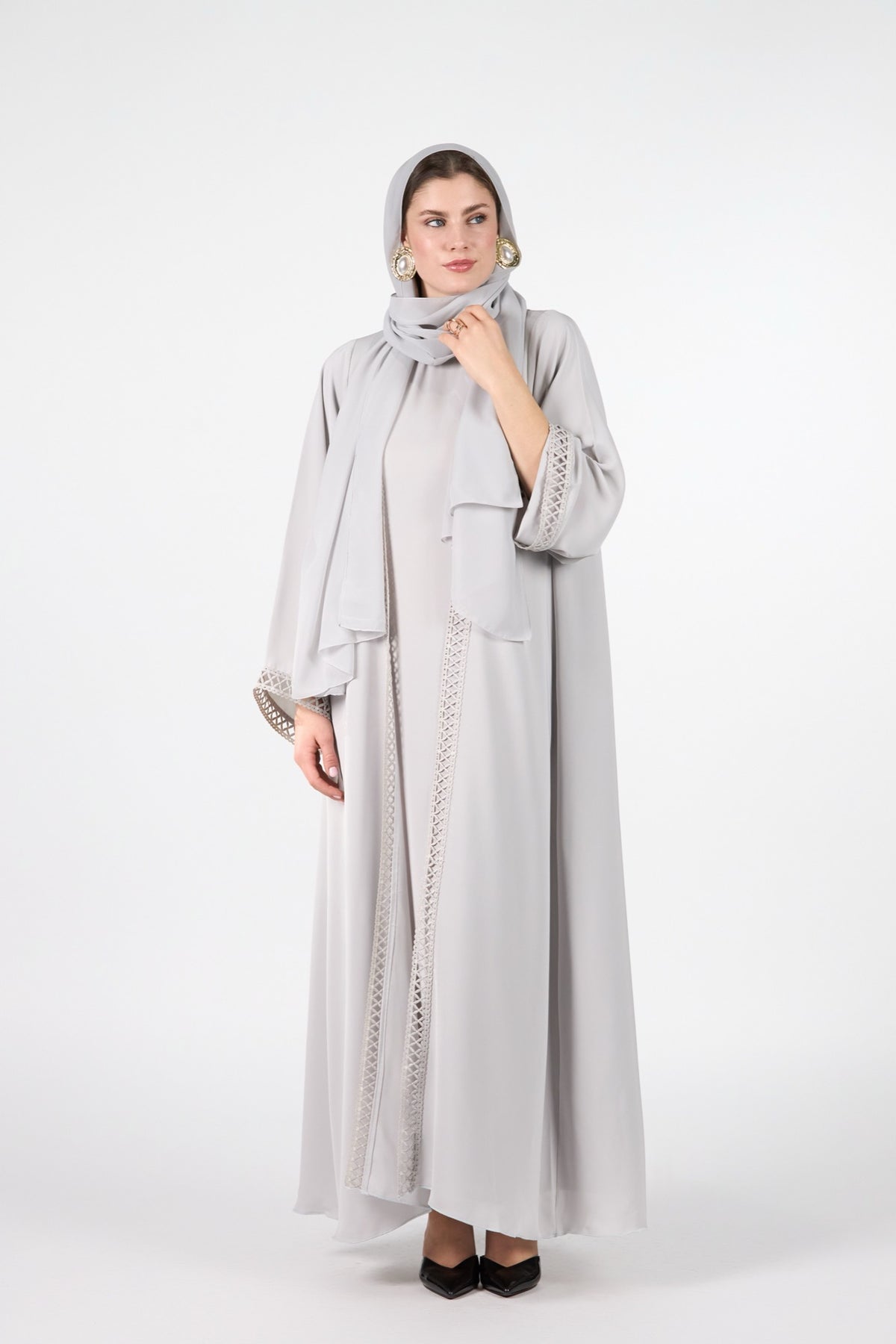 Celestial Veil Silver Whisper Open Abaya