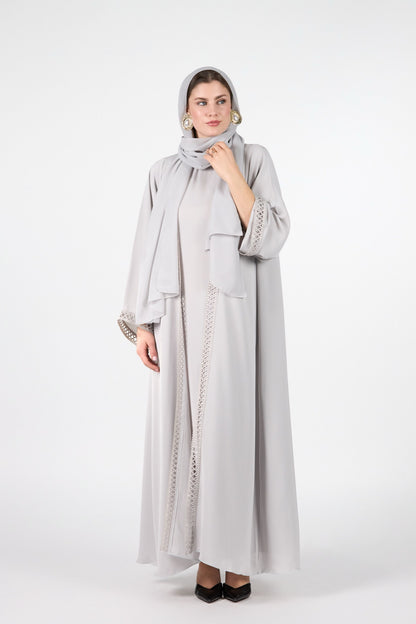Celestial Veil Silver Whisper Open Abaya