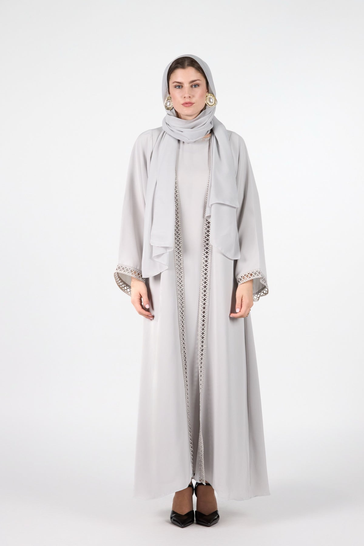 Celestial Veil Silver Whisper Open Abaya