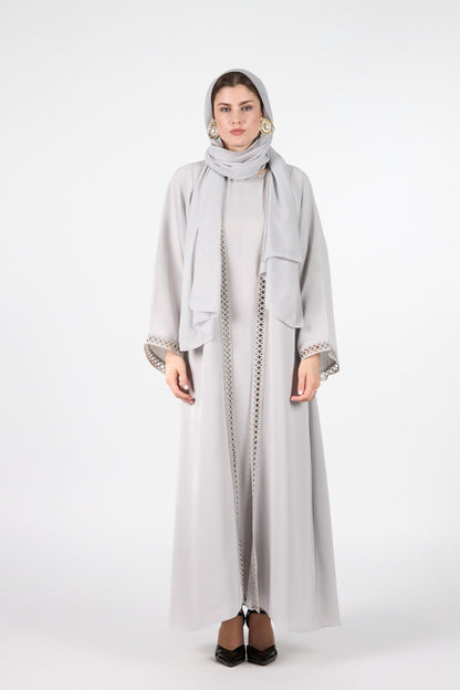 Celestial Veil Silver Whisper Open Abaya