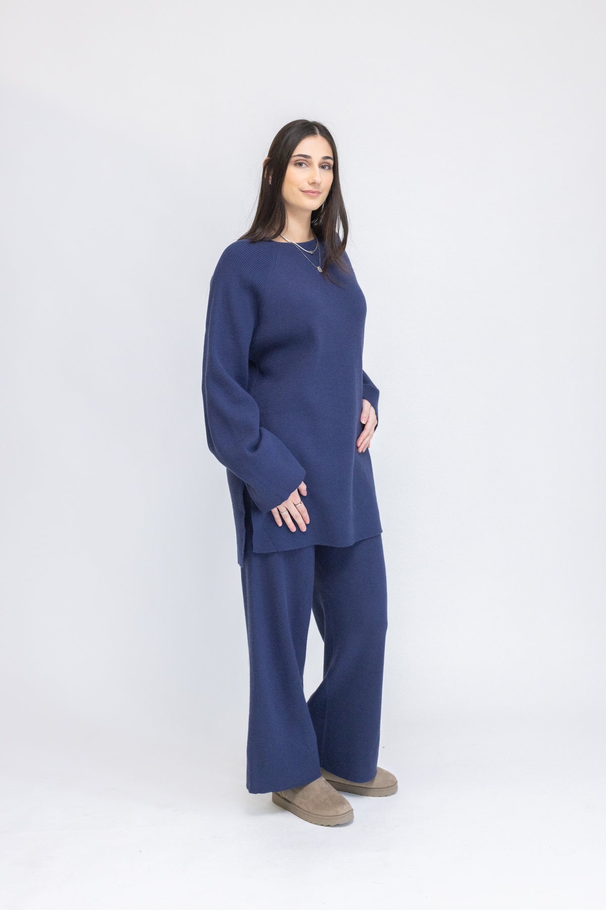Knit Lounge Tunic &amp; Wide-Leg Pants 2-Piece Set