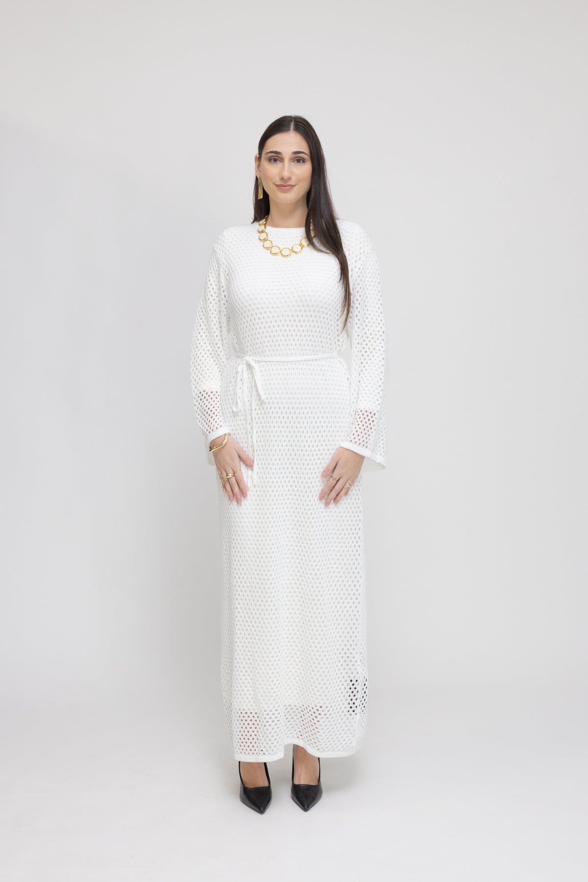 Crochet Maxi Dress with Tie Waist and Under Dress