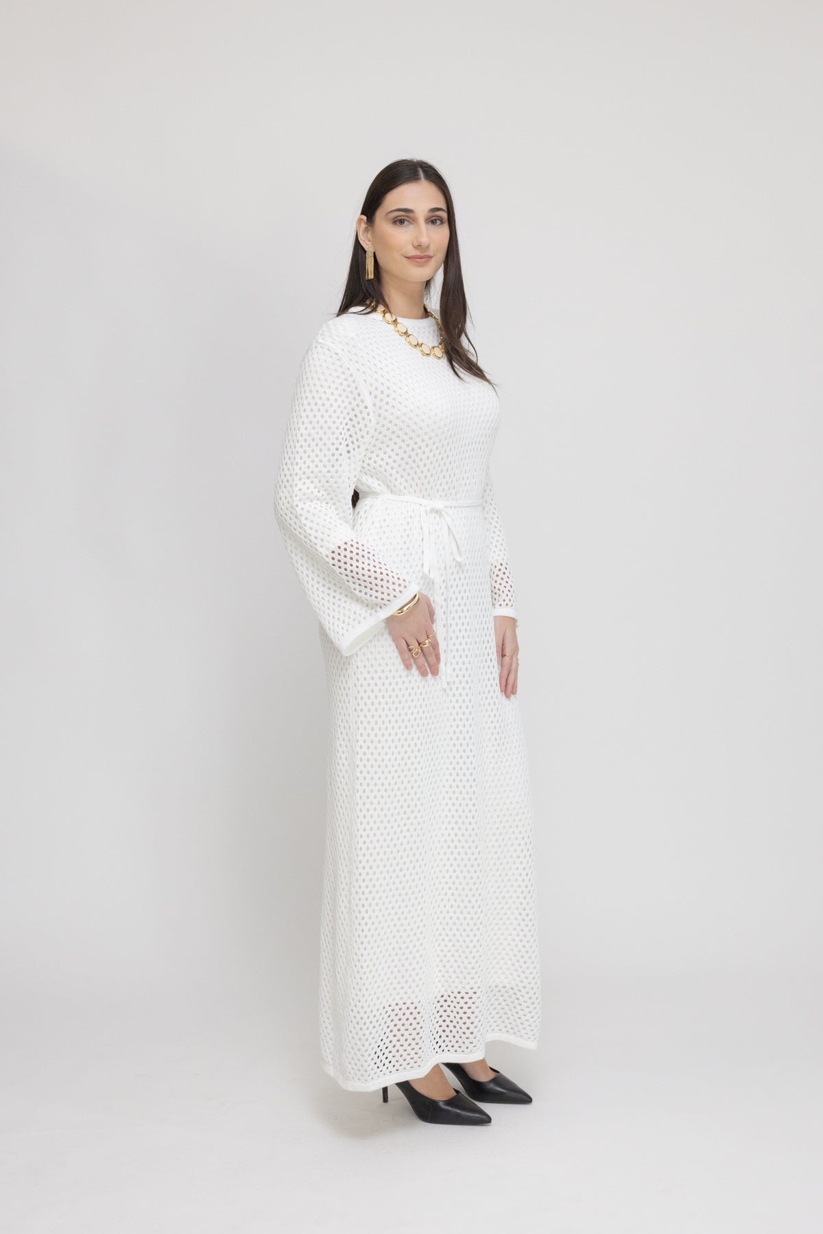 Crochet Maxi Dress with Tie Waist and Under Dress