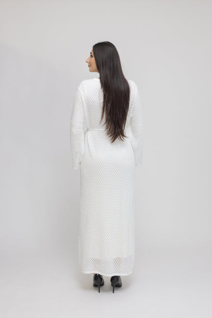 Crochet Maxi Dress with Tie Waist and Under Dress