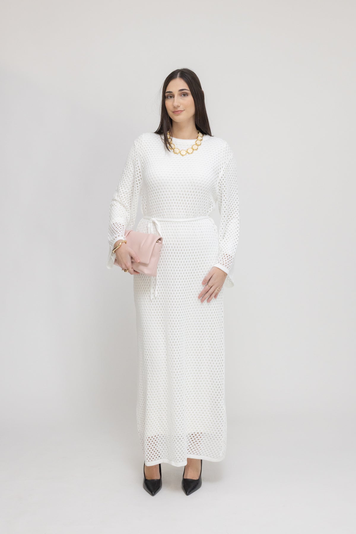 Crochet Maxi Dress with Tie Waist and Under Dress