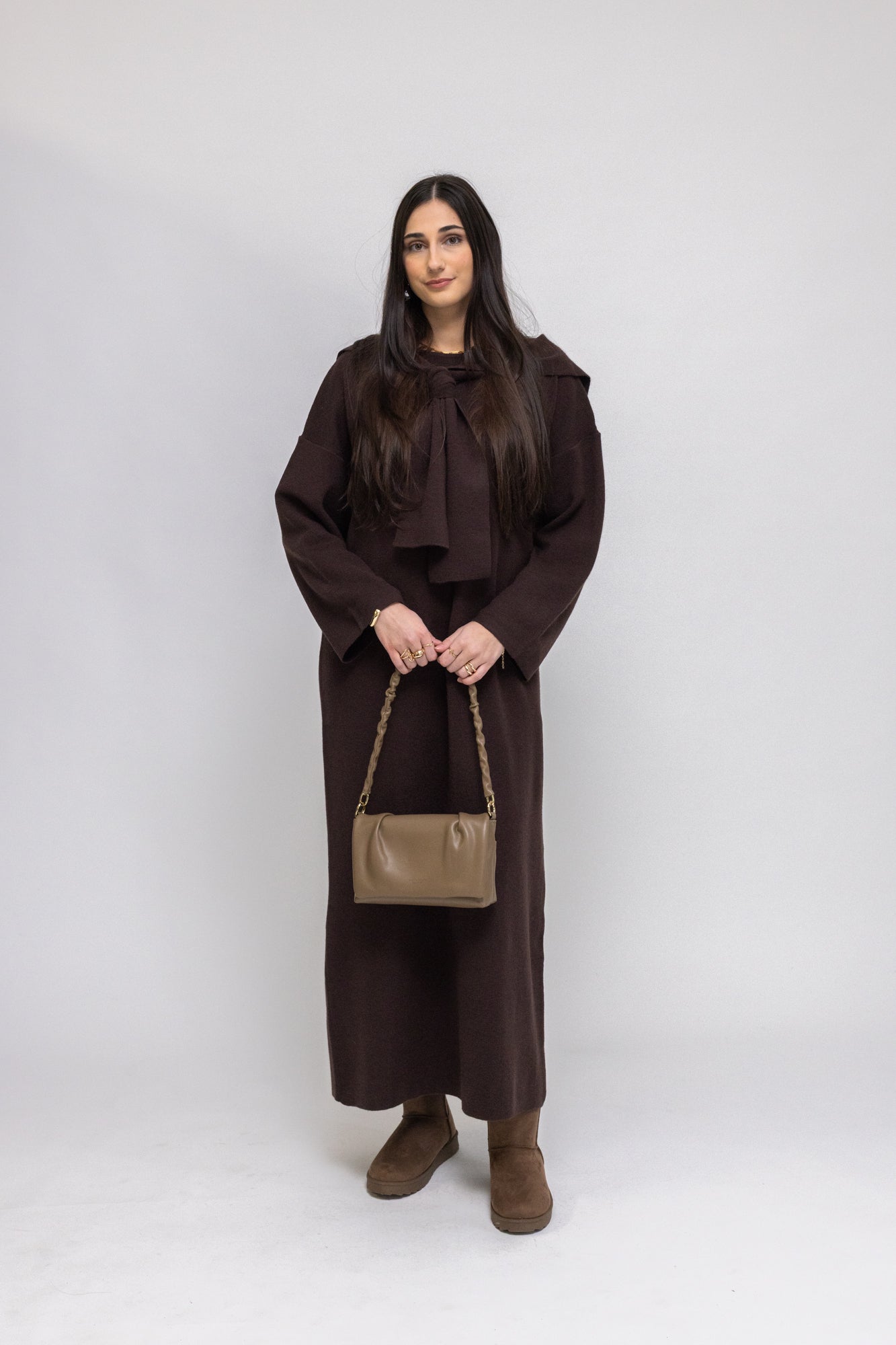 Cozy Knit Maxi dress with Matching Scarf S/M / Brown Cozy Knit Maxi dress with Matching Scarf S/M / Brown