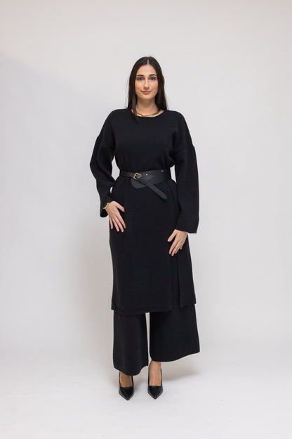 Essential Black Knit Tunic &amp; Wide-Leg Pants 2-Piece Set
