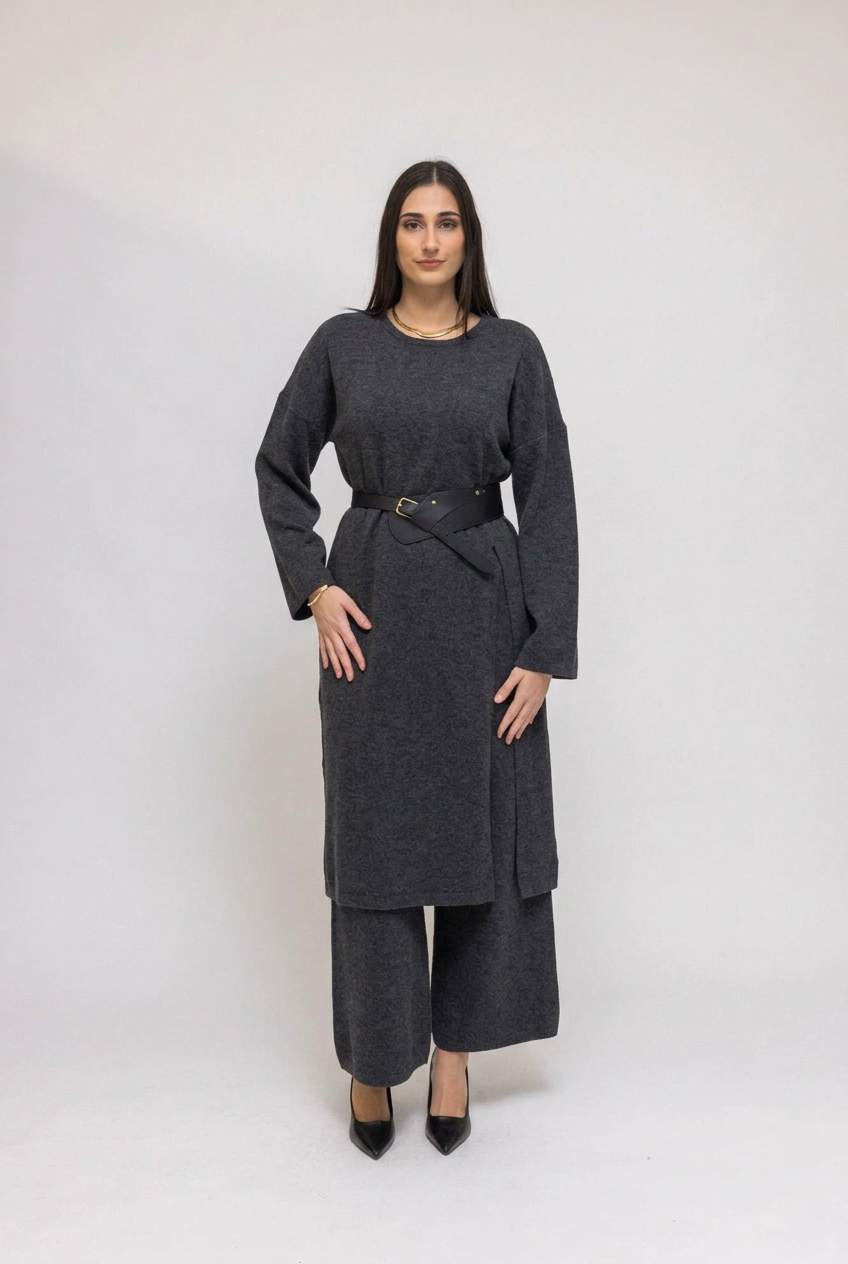 Essential Black Knit Tunic &amp; Wide-Leg Pants 2-Piece Set