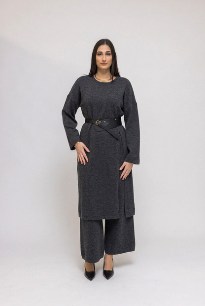 Essential Black Knit Tunic &amp; Wide-Leg Pants 2-Piece Set
