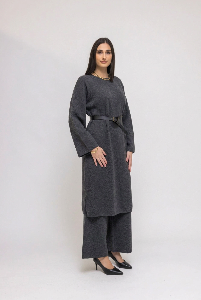 Essential Black Knit Tunic &amp; Wide-Leg Pants 2-Piece Set
