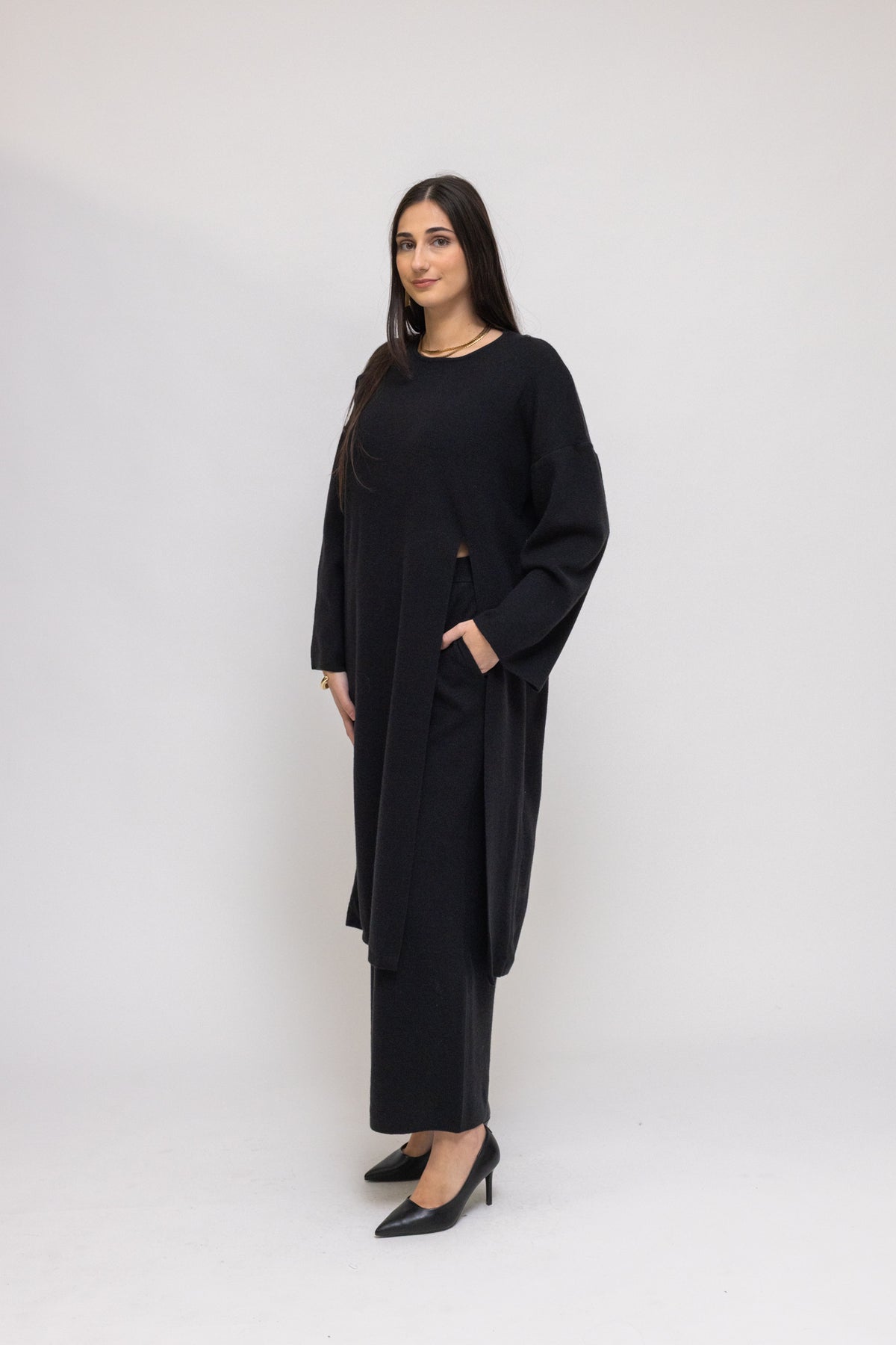Essential Black Knit Tunic &amp; Wide-Leg Pants 2-Piece Set