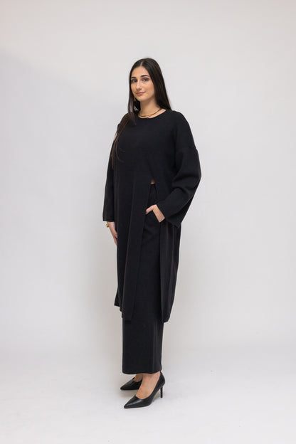 Essential Black Knit Tunic &amp; Wide-Leg Pants 2-Piece Set