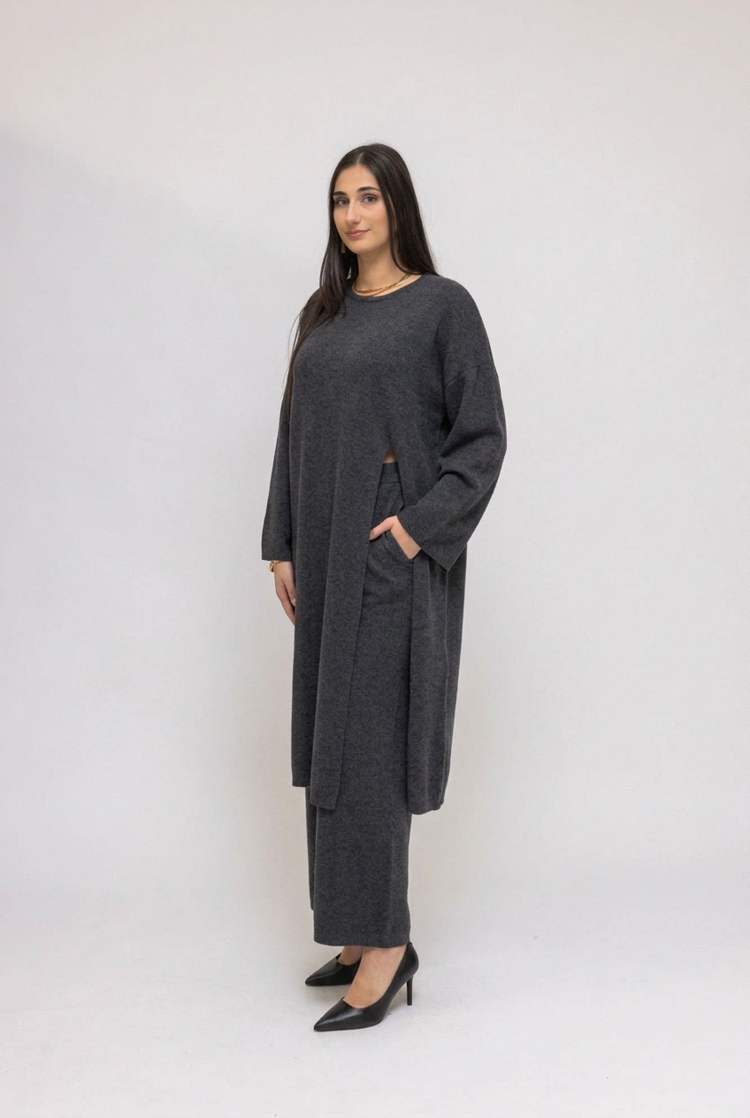 Essential Black Knit Tunic &amp; Wide-Leg Pants 2-Piece Set