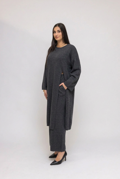 Essential Black Knit Tunic &amp; Wide-Leg Pants 2-Piece Set