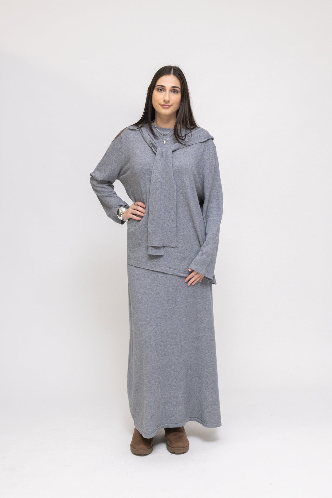 Soft Knit Hooded Top &amp; Maxi Skirt 2-Piece Set
