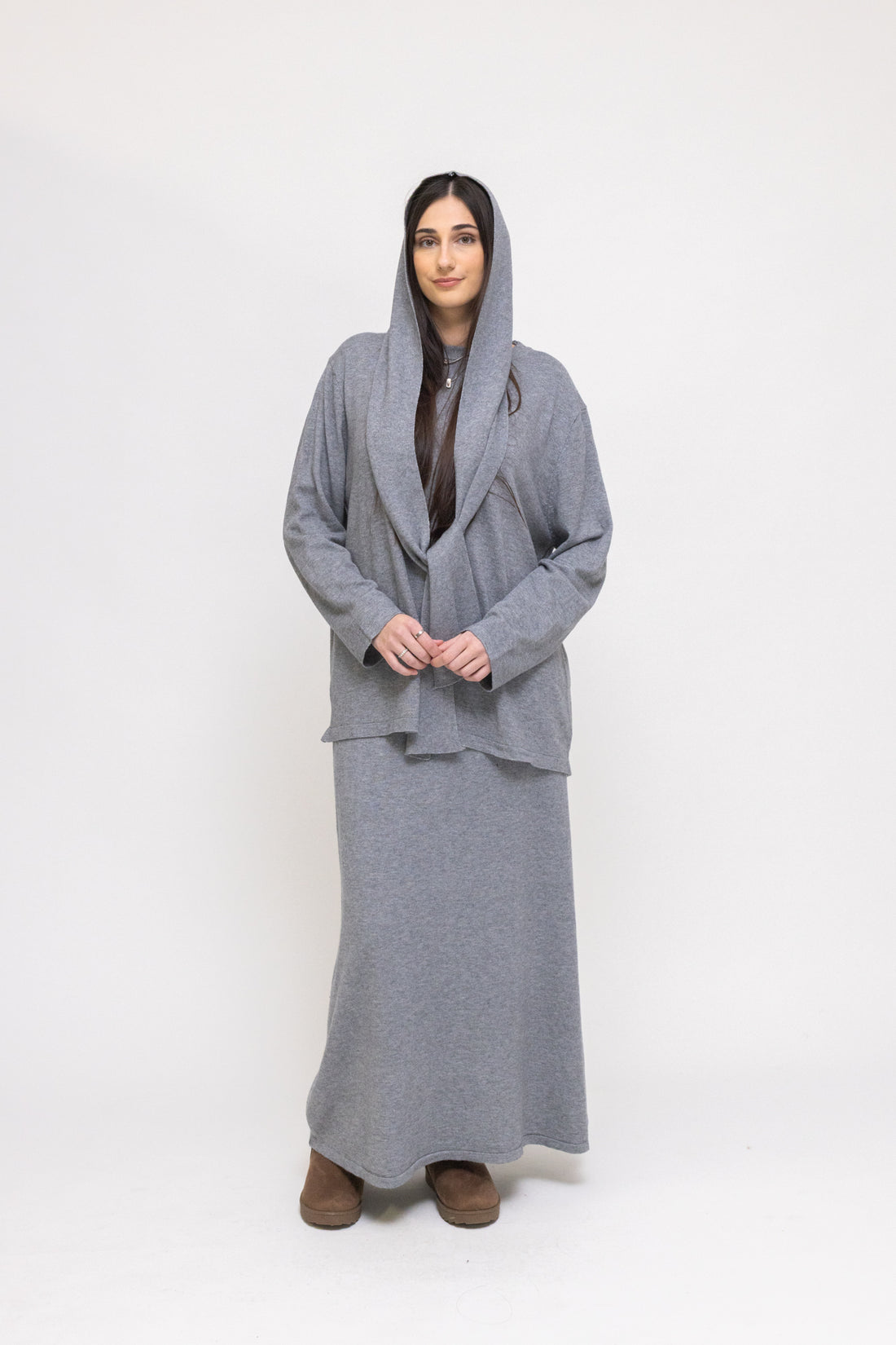 Soft Knit Hooded Top &amp; Maxi Skirt 2-Piece Set