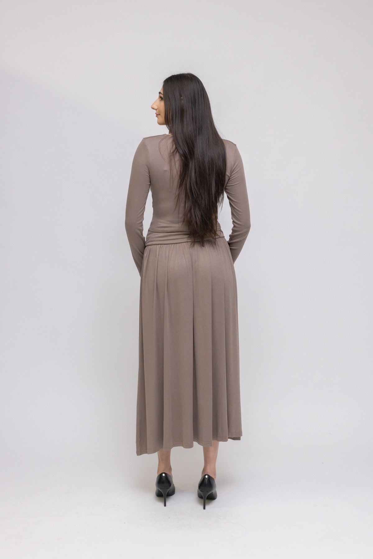 Draped Jersey Top &amp; Midi Skirt 2-Piece Set