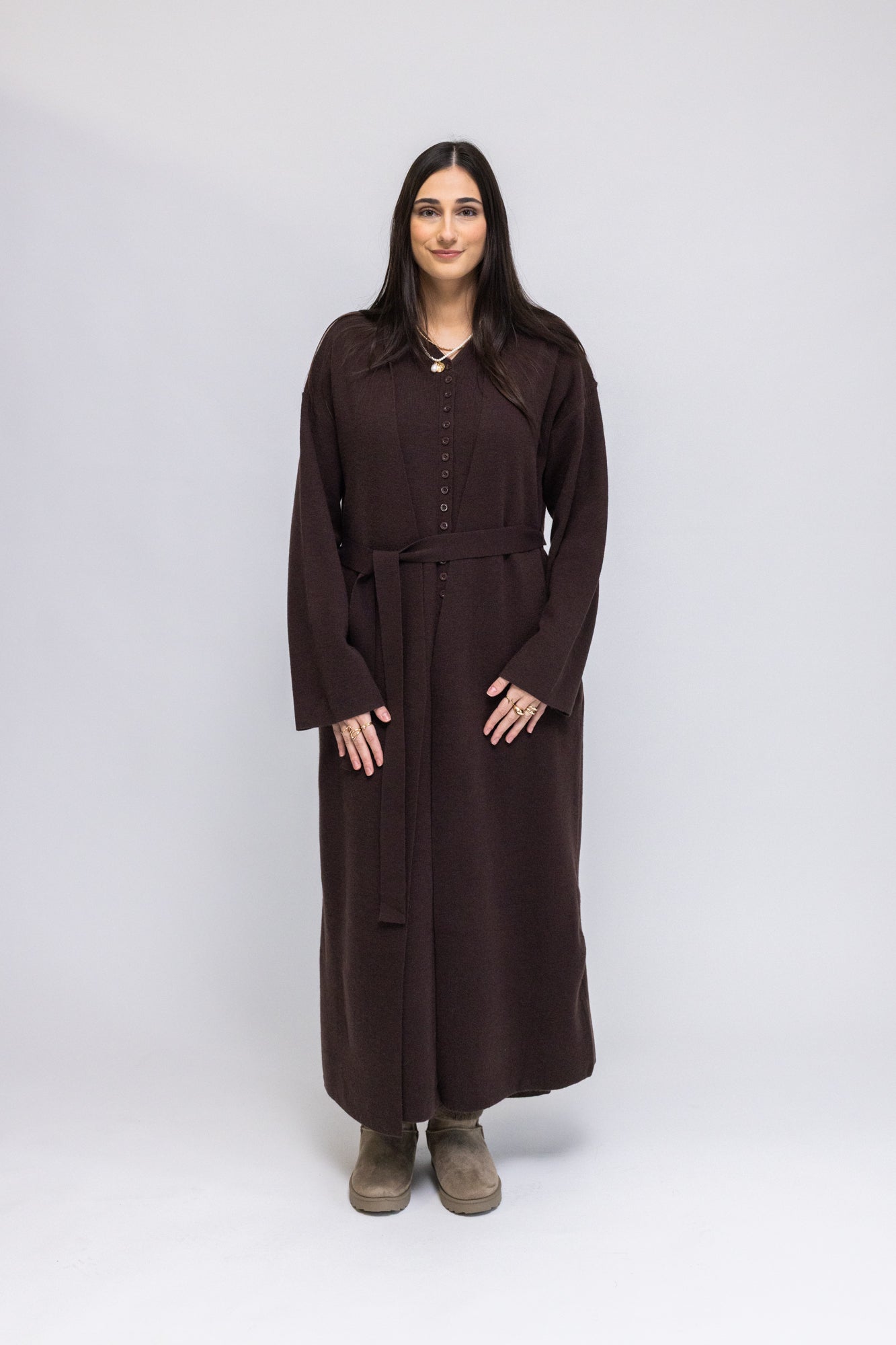 Button-Front Knit Maxi Dress with Matching Cardigan – Menatique