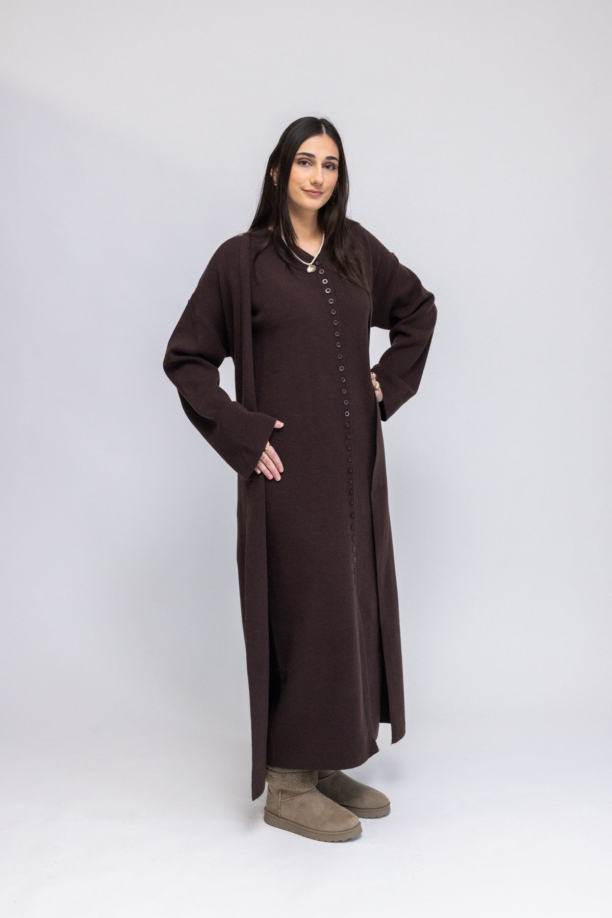 Button-Front Knit Maxi Dress &amp; Longline Cardigan 2-Piece Set