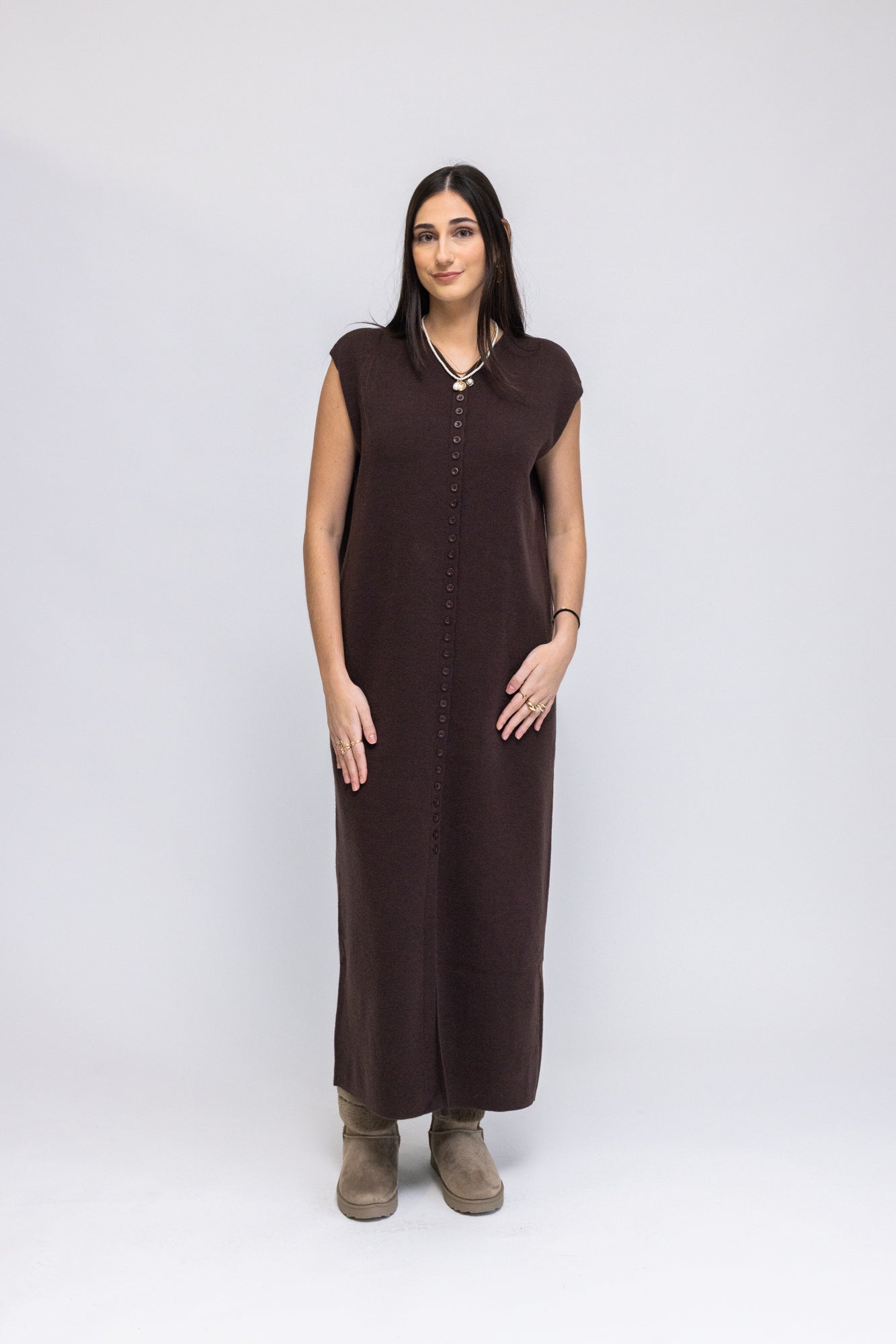 Button-Front Knit Maxi Dress with Matching Cardigan L/XL / Maroon Button-Front Knit Maxi Dress with Matching Cardigan L/XL / Maroon