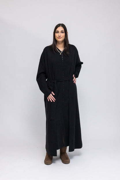 Button-Front Knit Maxi Dress &amp; Longline Cardigan 2-Piece Set